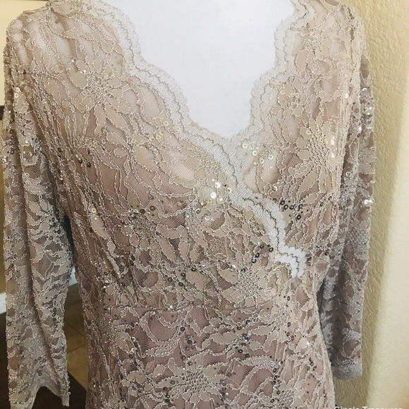 New Formal Taupe Sequins Dress by Marina - Picture 5 of 7